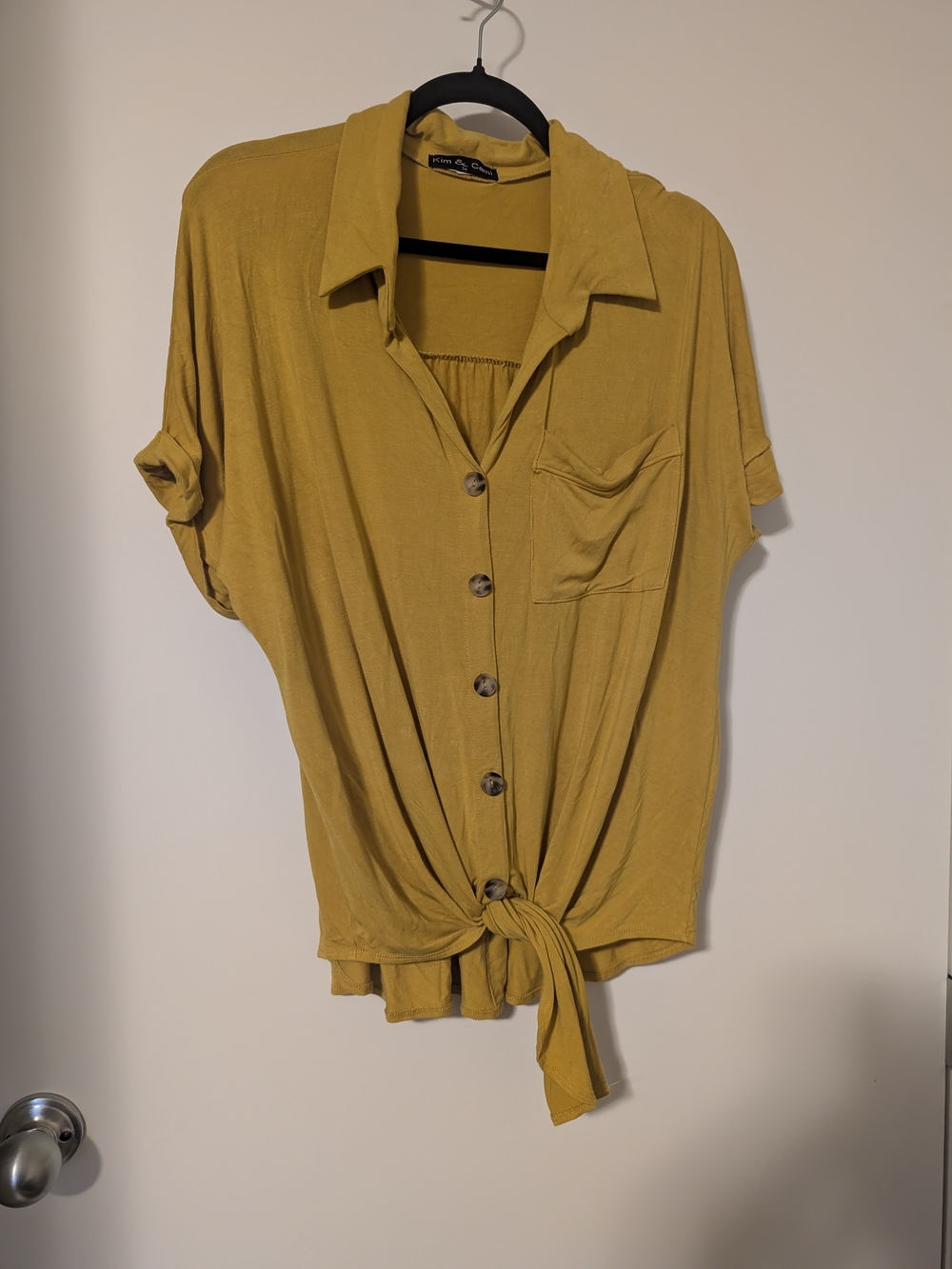 Tie-Front Button Shirt - Mustard Yellow